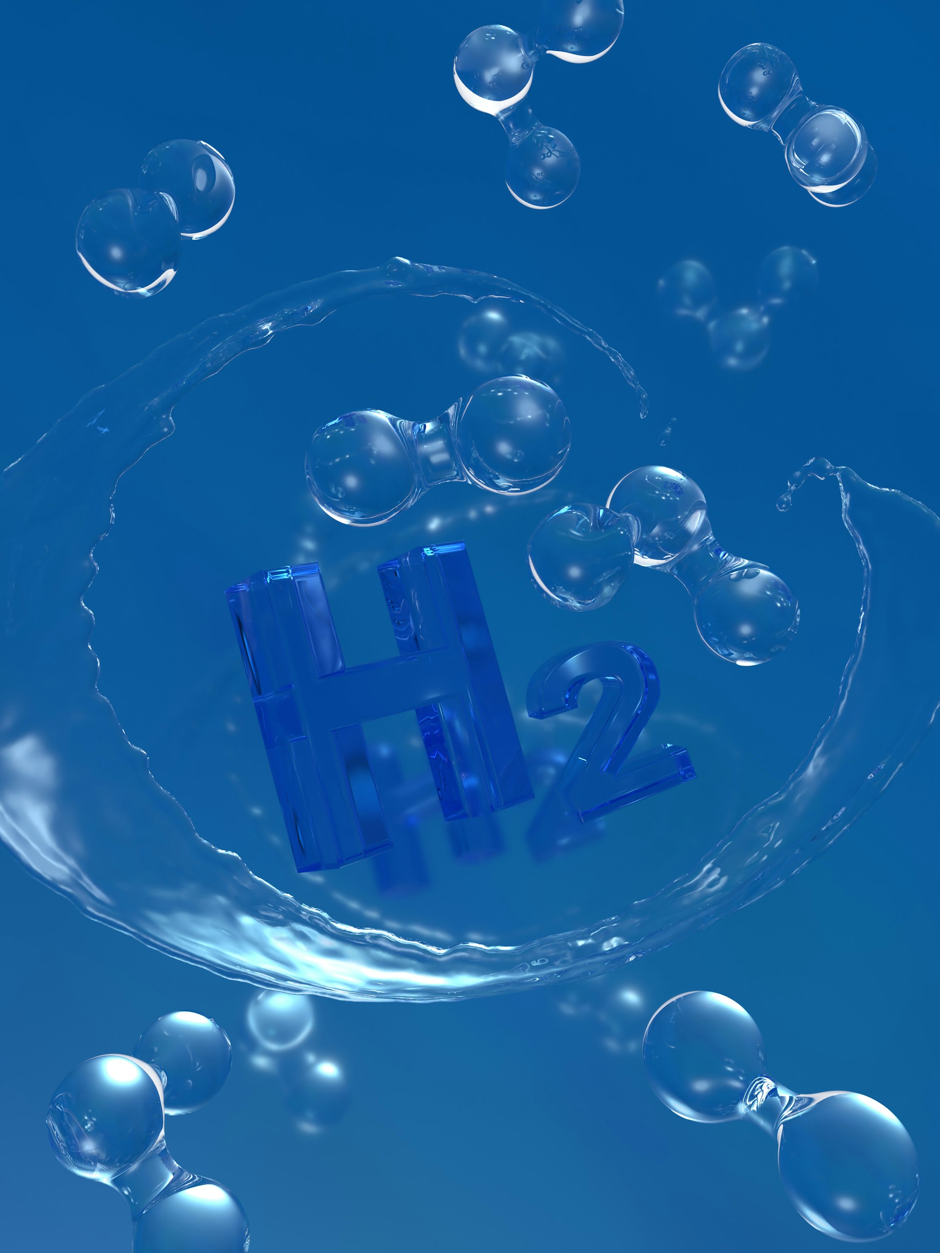 Wasserblasen steigen auf - Symbol für gelösten Wasserstoff H2